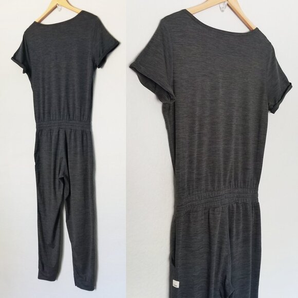 Vuori All Day Jumpsuit Charcoal Heather Short Sleeve V-Neck One Piece XS Gray - Picture 13 of 14